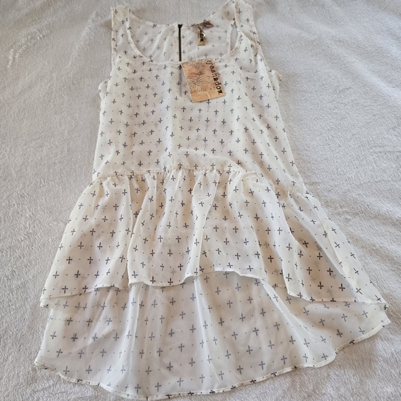 Eyeshadow NWT Sm White Flowing Whimsy SHEER SLEEVELESS TUNIC HI-LO FEMME Y2K - Picture 2 of 15